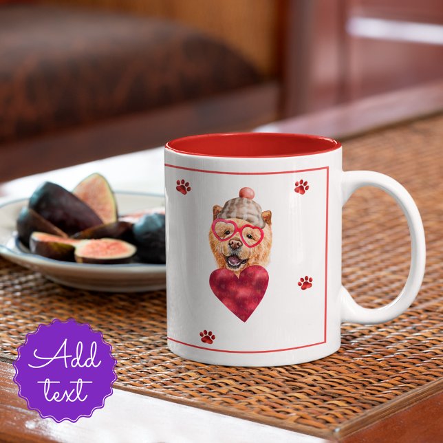 Heart Paws Chow Chow Valentines Day Gift Dog Two-Tone Coffee Mug (Creator Uploaded)