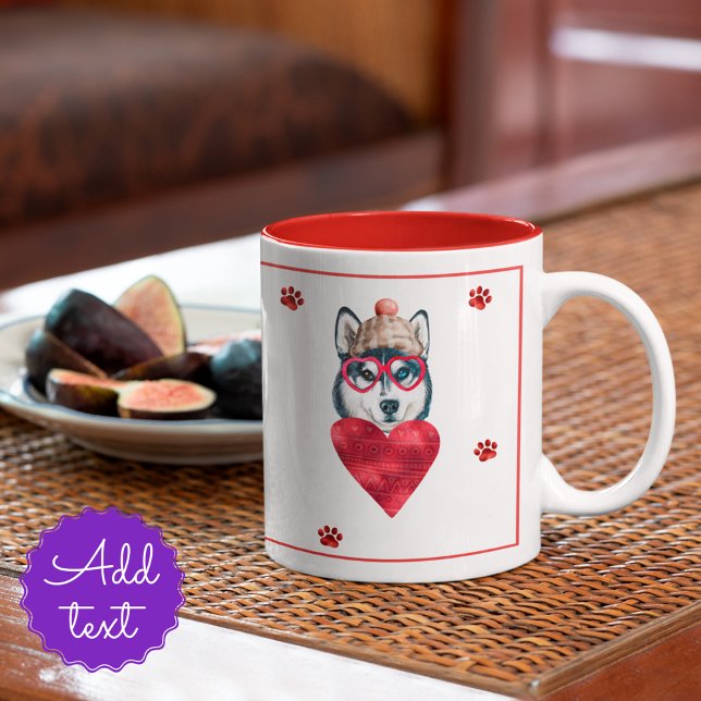 Heart Paws Husky Valentine's Day Gift Dog Two-Tone Coffee Mug (Creator Uploaded)