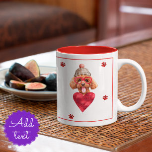 Heart Paws Poodle Valentine's Day Gift Dog Two-Tone Coffee Mug