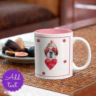 Heart Paws Saint Bernard Valentines Day Gift Dog Two-Tone Coffee Mug