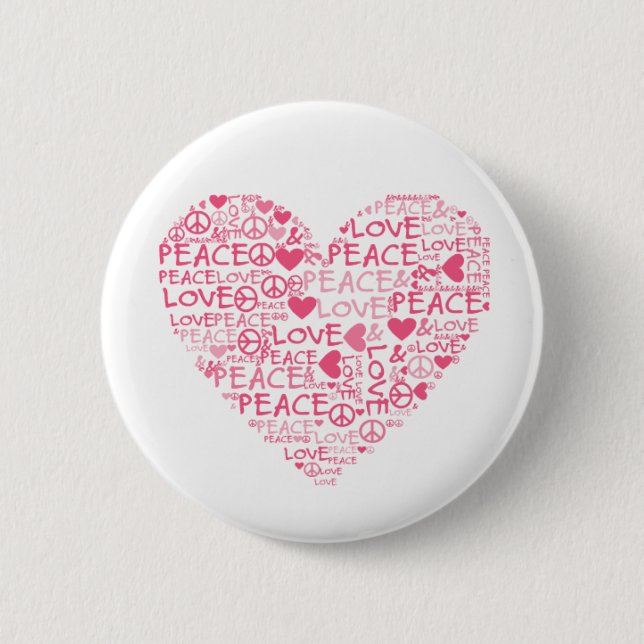 Heart peace & love 6 cm round badge (Front)