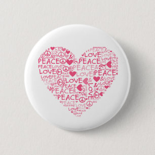 Heart peace & love 6 cm round badge