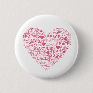 Heart peace & love 6 cm round badge