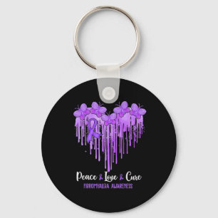 Heart Peace Love Cure Fibromyalgia Awareness  Key Ring
