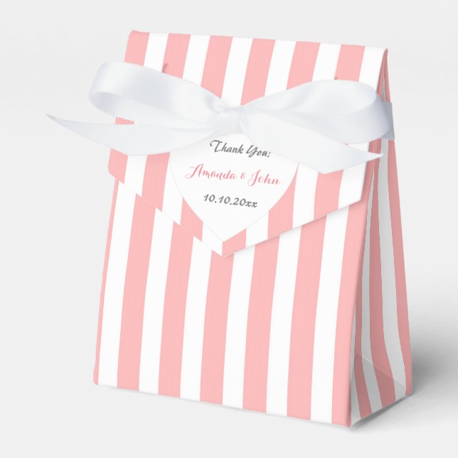Heart Peach White Stripes Wedding Favour Thank You Favour Box (Front Side)