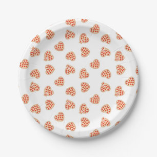 Heart Pepperoni Pizza Pattern Paper Plate