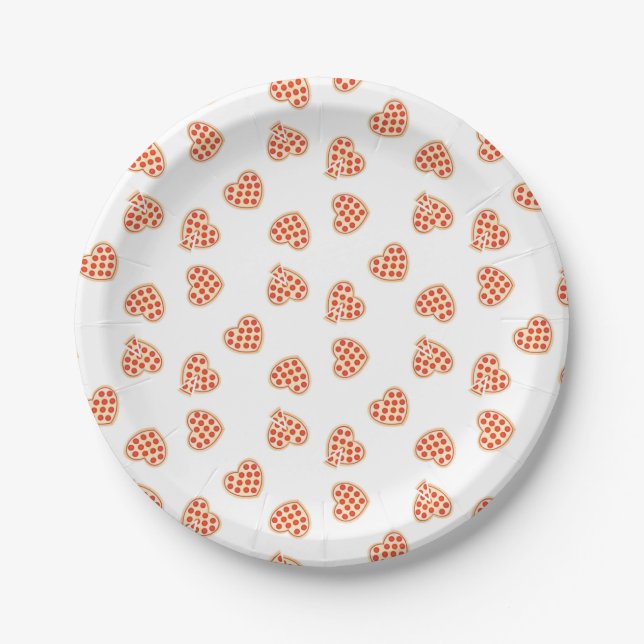 Heart Pepperoni Pizza Pattern Paper Plate (Front)