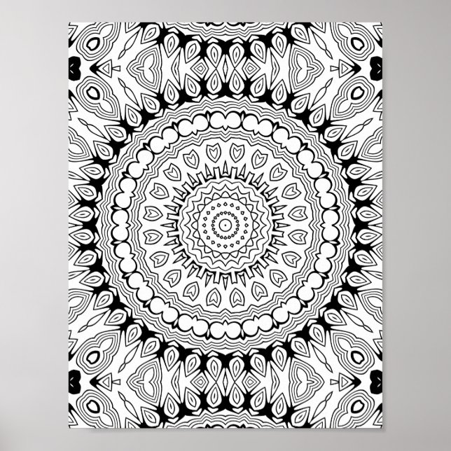 Heart Petal Burst Coloring Page Intricate Design Poster (Front)