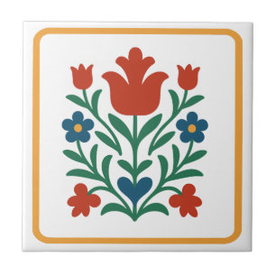 Heart & Petal Floral Folk Art  Ceramic Tile