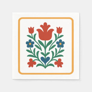 Heart & Petal Floral Folk Art Party Napkin