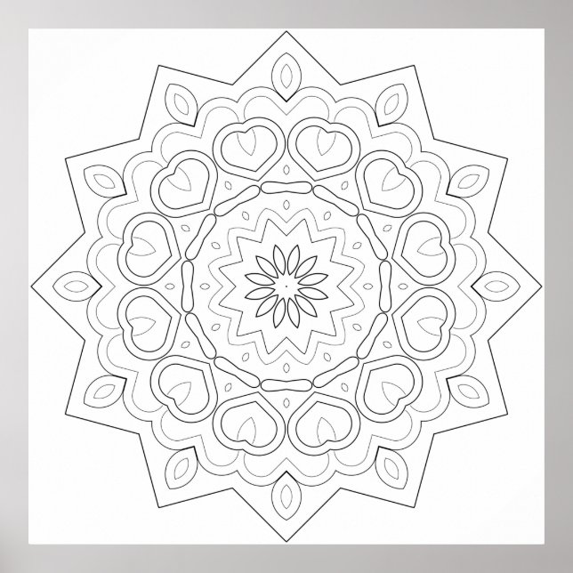 Heart Petal Mandala with Symmetrical Vine Flow Poster (Front)
