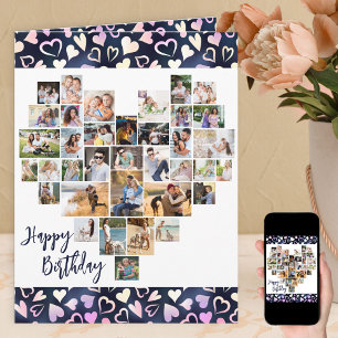 Heart Photo Collage 36 Pic Hearts Any Age Birthday Card