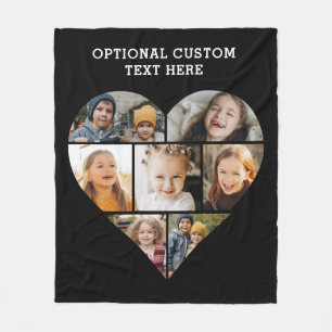 Heart Photo Collage 7 Picture Personalised Black Fleece Blanket
