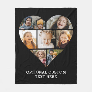 Heart Photo Collage 7 Picture Personalised Black Fleece Blanket