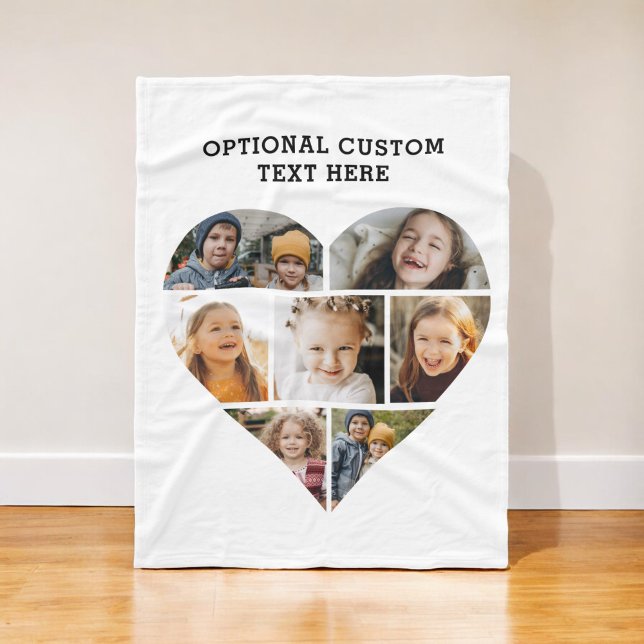 Heart Photo Collage 7 Picture Personalised Fleece Blanket (Creator Uploaded)