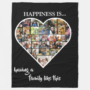 Heart Photo Collage Happiness is Having a Family Fleece Blanket