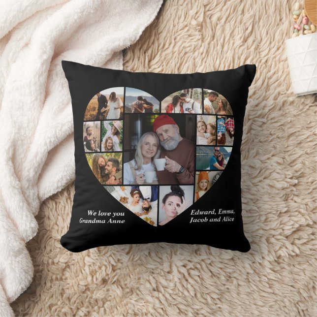 Heart Photo Collage I Love You Personalised Black Cushion (Blanket)