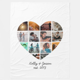 Heart Photo Collage Love Couple Family Fleece Blanket