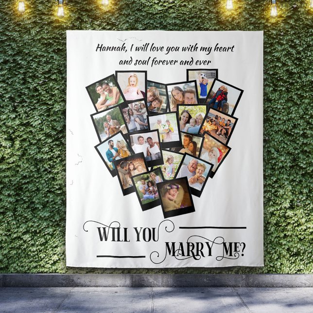 Heart Photo Collage Love You Marry Me Backdrop Tapestry (Creator Uploaded)