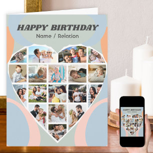 Heart Photo Collage Personalised Retro Birthday Card