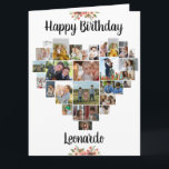Heart Photo Collage Personalised Script Birthday Card<br><div class="desc">Say Happy Birthday with a love heart photo collage, personalised birthday card. The photo template is set up for you to add your pictures, working in rows from top to bottom. The photo collage holds 27 photos which are displayed in a mix of portrait, landscape and square. The name is...</div>