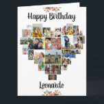 Heart Photo Collage Personalised Script Birthday Card<br><div class="desc">Say Happy Birthday with a love heart photo collage, personalised birthday card. The photo template is set up for you to add your pictures, working in rows from top to bottom. The photo collage holds 27 photos which are displayed in a mix of portrait, landscape and square. The name is...</div>