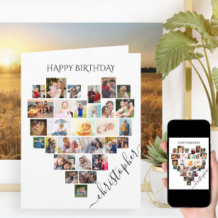 Heart Photo Collage Personalised Script Birthday Card