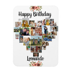 Heart Photo Collage Personalised Script Birthday Magnet