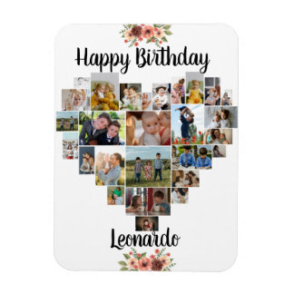 Heart Photo Collage Personalised Script Birthday Magnet