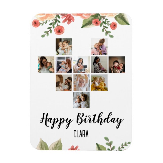 Heart Photo Collage Personalised Script Birthday Magnet (Vertical)