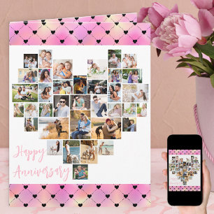 Heart Photo Collage Pink Love Hearts Anniversary Card