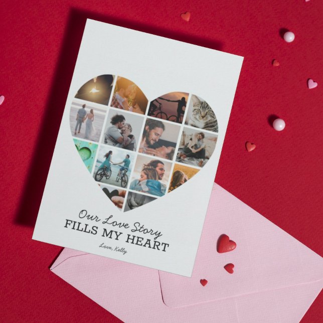 Heart Photo Collage Valentine's Custom Text Holiday Card (Creator Uploaded)
