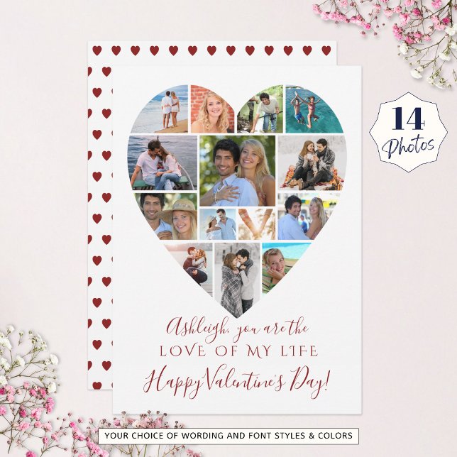 Heart Photo Collage Valentines Day Custom Text Holiday Card (Creator Uploaded)