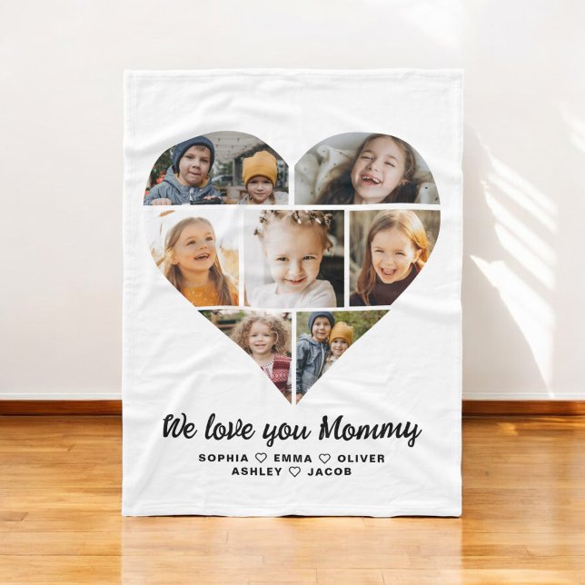 Heart Photo Collage We Love You Mummy Fleece Blanket (Creator Uploaded)