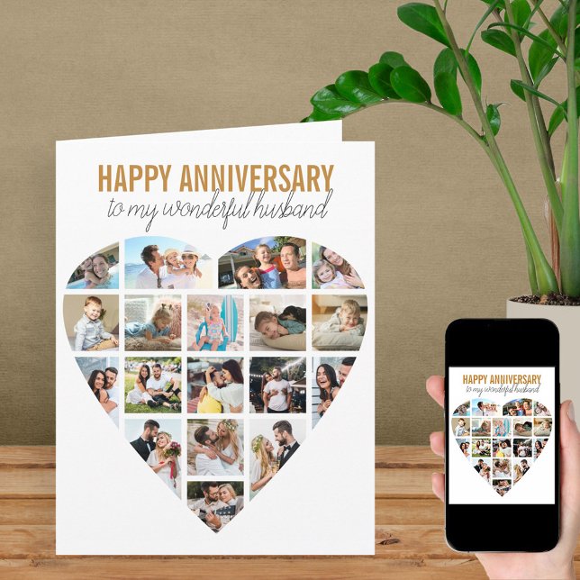Heart Photo Collage White Personalised Anniversary Card (Creator Uploaded)