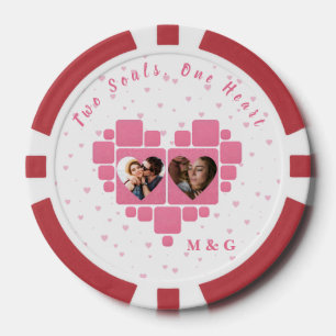 Heart Photo Collage with Custom Pictures, Monogram Poker Chips