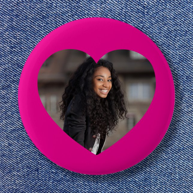 Heart Photo Hot Pink 6 Cm Round Badge (Heart Photo Hot Pink Button)