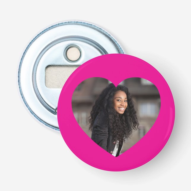 Heart Photo Hot Pink Bottle Opener (Front)