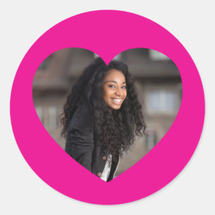 Heart Photo Hot Pink Classic Round Sticker
