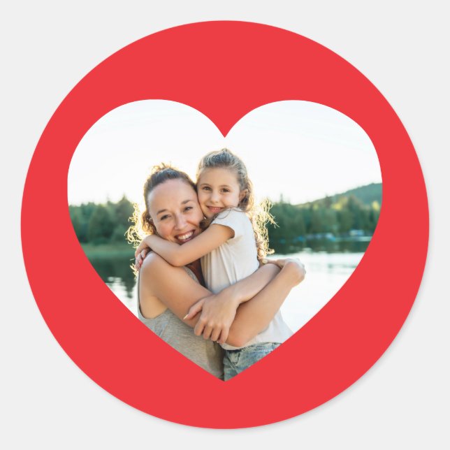 Heart Photo Red Classic Round Sticker (Front)