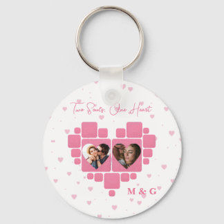 Heart Photo with Custom Pictures & Monogram Key Ring