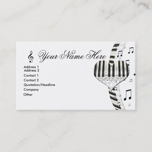 Heart Piano Keyboard and Music Notes Business Card (Front)