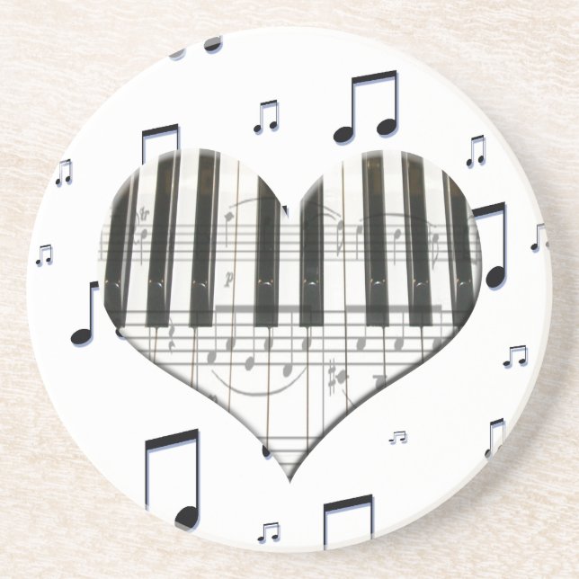 Heart Piano Keyboard and Music Notes Coaster (Front)