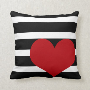 Heart Pillow With Black and White Stripes   Cute!
