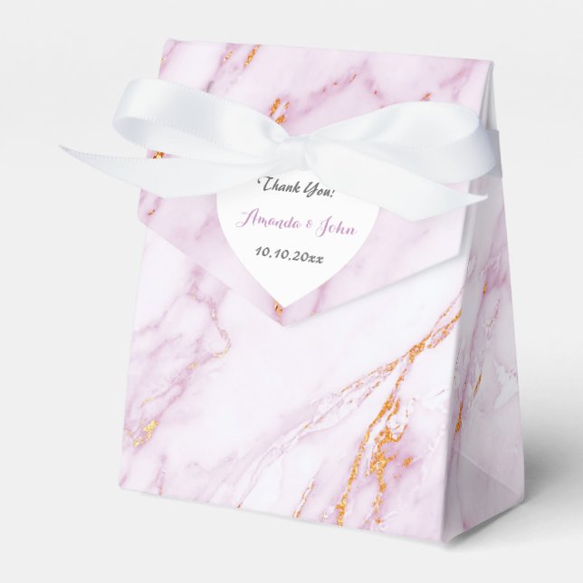 Heart Pink Marble Gold Wedding Favour Thank You Box (Front Side)