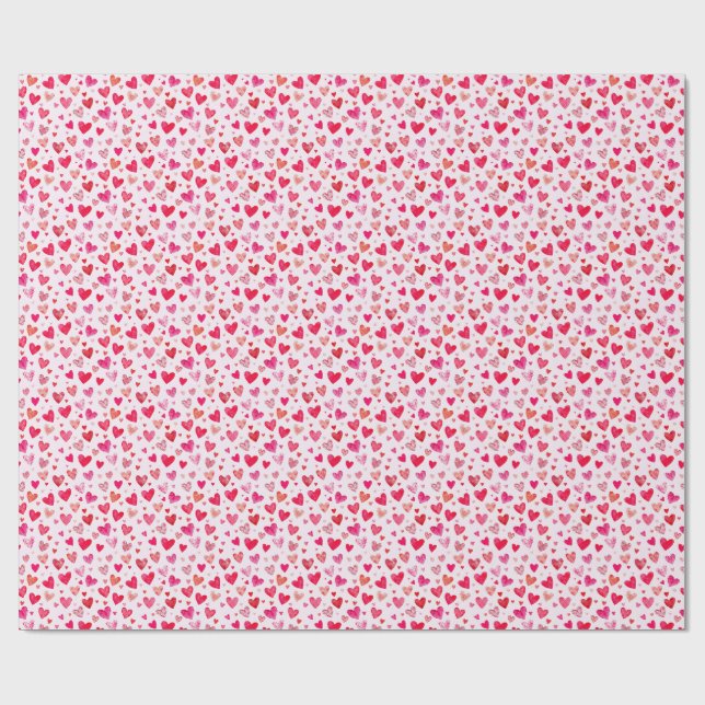 Heart Pink Red Watercolor Love Valentines Day Wrapping Paper (Flat)
