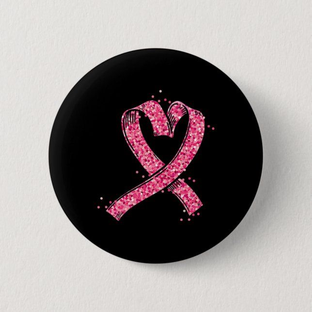Heart Pink Ribbon Breast Cancer Awareness Fighter  6 Cm Round Badge (Front)