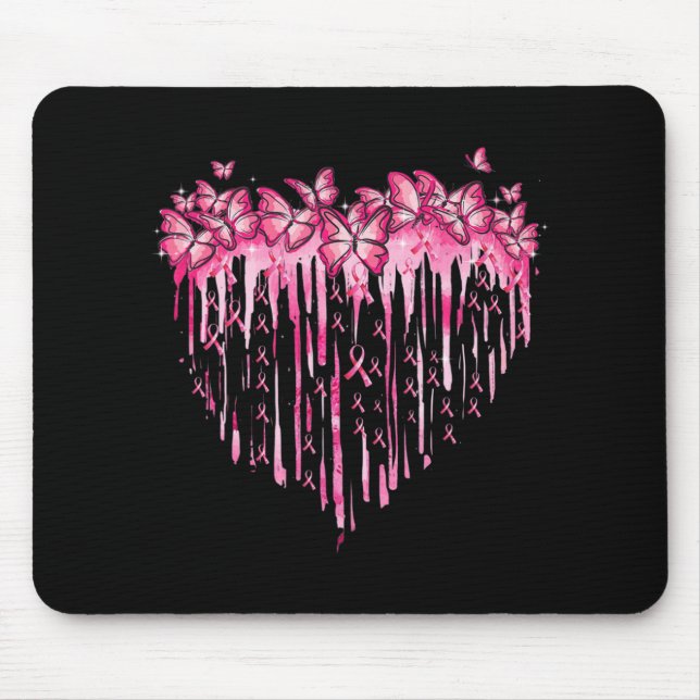 Heart Pink Ribbon Butterflies Breast Cancer Awaren Mouse Pad (Front)