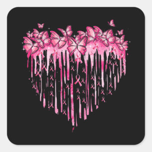 Heart Pink Ribbon Butterflies Breast Cancer Awaren Square Sticker