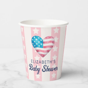 Heart & Pink Stars Stripes Girl Baby Shower Paper Cups